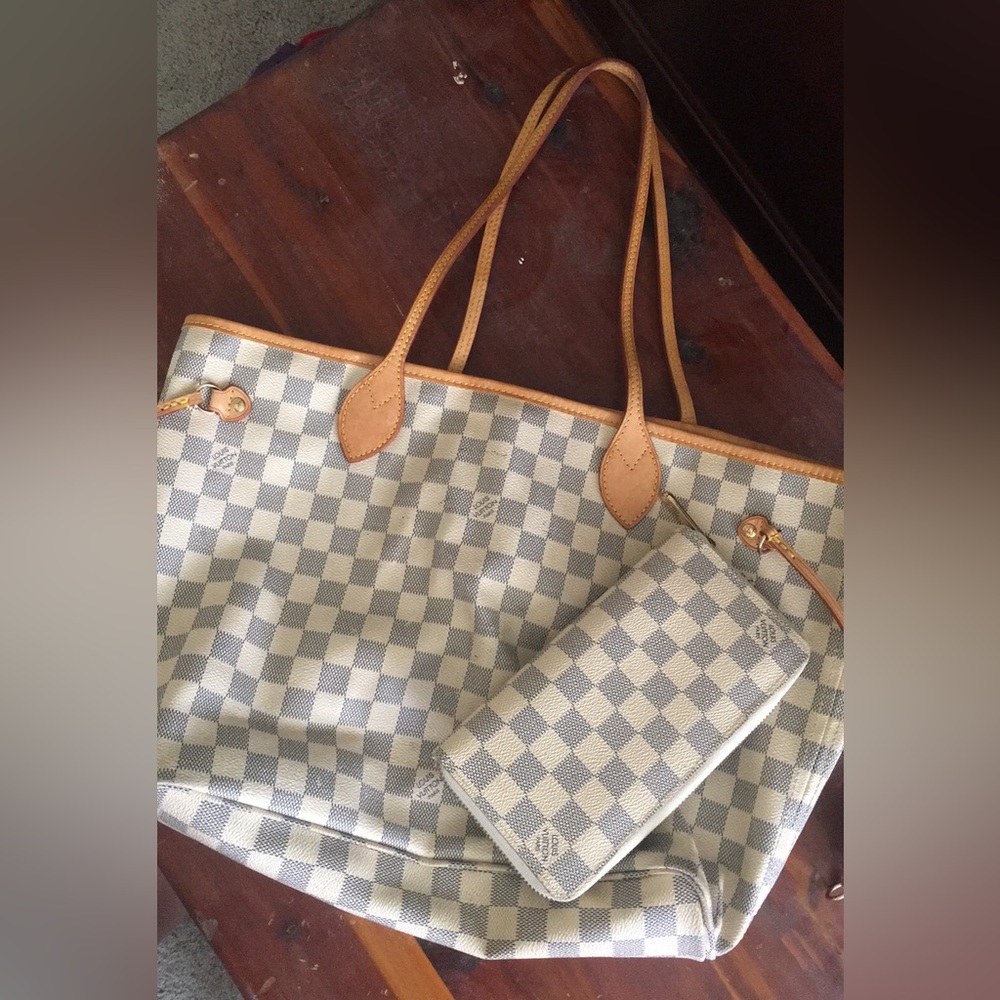 Louis Vuitton Damier Azur Neverfull MM Tote & wallet